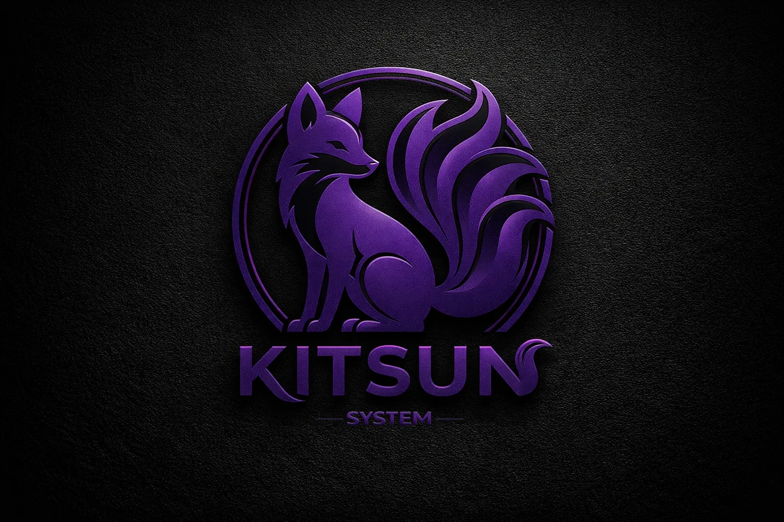 Logo Kitsun System gravé sur fond noir